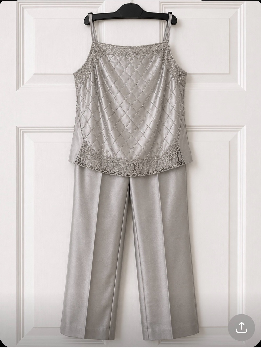 Silver Silk Beaded Camisole & Pants Set